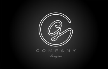 black and white line G alphabet letter logo icon design. Handwritten connected creative template for company and business