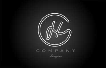 black and white line H alphabet letter logo icon design. Handwritten connected creative template for company and business