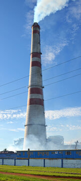 A Close Up of the Thermoelectric Power Plant Tower In Mayabeque (La Empresa Central Termoel&eacute;ctrica en Santa Cruz del Norte), Cuba near Havana.