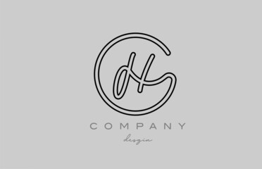 black and grey H alphabet letter logo icon design with line. Handwritten template for business and company