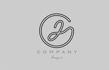 black and grey J alphabet letter logo icon design with line. Handwritten template for business and company