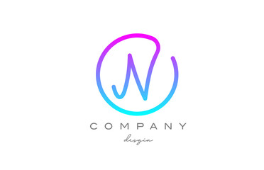 N alphabet letter icon logo design in blue pink. Handwritten connected creative template