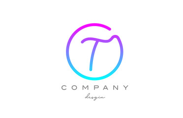 T alphabet letter icon logo design in blue pink. Handwritten connected creative template
