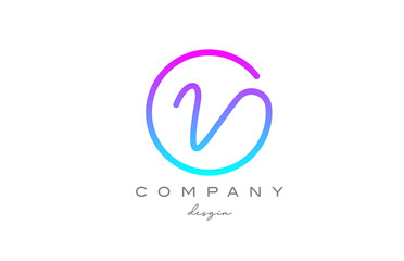 V alphabet letter icon logo design in blue pink. Handwritten connected creative template