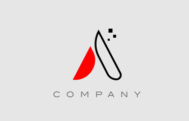 red black line A alphabet letter logo icon. Creative design template for company and business