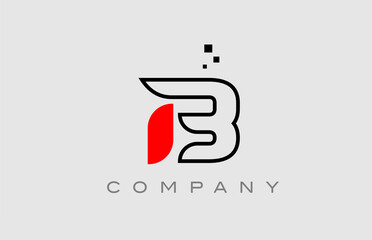 red black line B alphabet letter logo icon. Creative design template for company and business