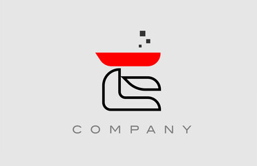 red black line E alphabet letter logo icon. Creative design template for company and business