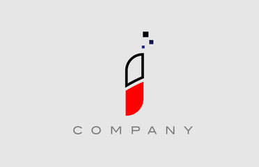 red black line I alphabet letter logo icon. Creative design template for company and business