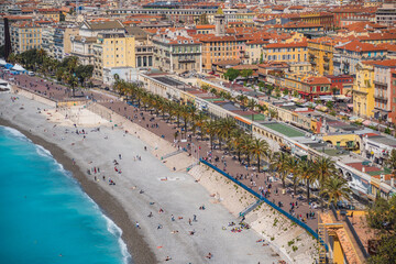 Fototapeta premium View of the beach of Nice/Promenade des Anglais/French Riviera/Upper view
