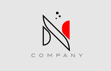 red black line N alphabet letter logo icon. Creative design template for company and business