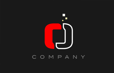 black red line O alphabet letter logo icon. Creative design template for business and company