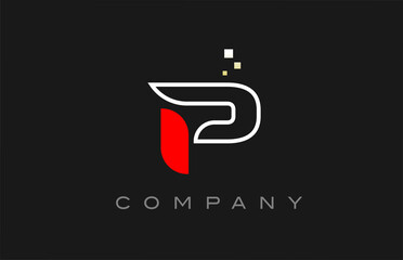 black red line P alphabet letter logo icon. Creative design template for business and company