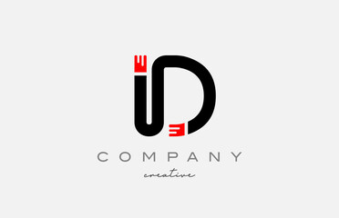 D black and red alphabet letter logo icon design. Creative template suitable for a company or business