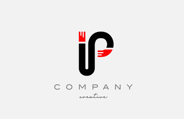 P black and red alphabet letter logo icon design. Creative template suitable for a company or business