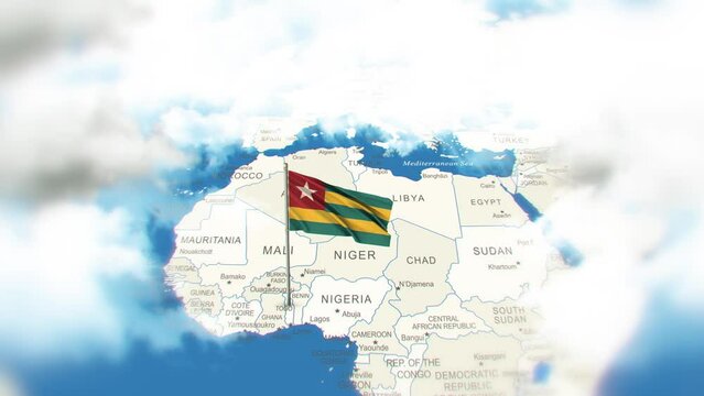 Togo Map And Flag With Clouds