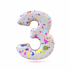Colorful terrazzo pattern font Number 3 THREE 3D