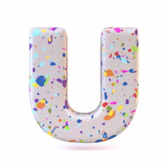 Colorful terrazzo pattern font Letter U 3D