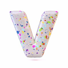 Colorful terrazzo pattern font Letter V 3D