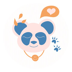 Children's drawing of a satisfied panda with a heart and a keychain emoji. Doodle style. Freehand drawing. Vector illustration