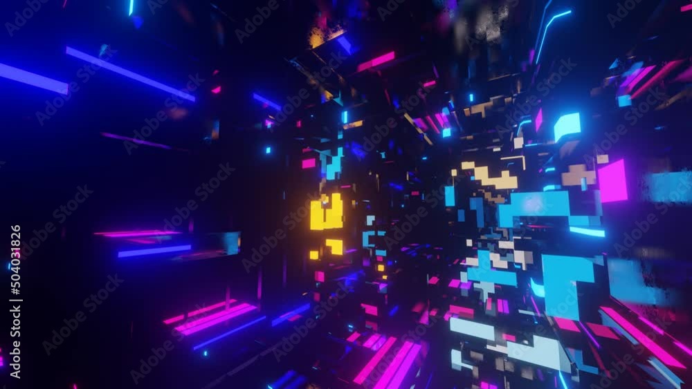 Aufkleber abstract frames and boxes. fly through technology cyberspace with neon glow. sci-fi flight through h