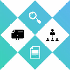 Set Certificate template, Document, Magnifying glass and Referral marketing icon. Vector