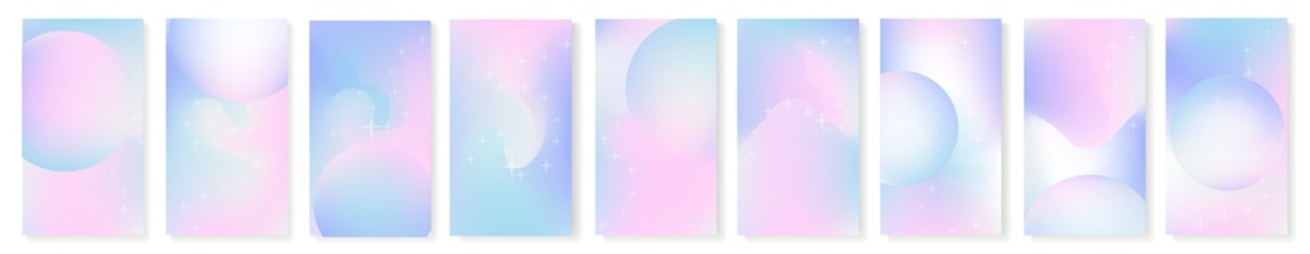 Unicorn fairy holographic gradient or 3d galaxy pastel vector background. Fantasy princess magic poster. Aesthetic pearlescent abstract illustration with soft fluid sphere. Futuristic blurry backdrop