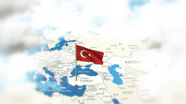 Turkey Map And Flag With Clouds