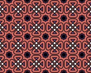 Illustration of a seamless pattern of pink crosses on a black background