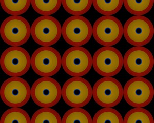 Fototapeta premium Illustration of a seamless tile pattern with red and yellow circles on a black background