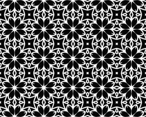 Illustration of a seamless tile pattern with flowers in black and white