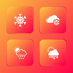 Set Snowflake, Cloud with snow, and sun and Windy weather icon. Vector