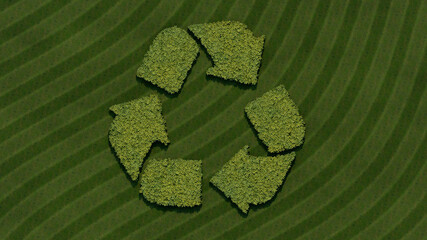 Background Green recycling icon design element, center layout. 3D rendering