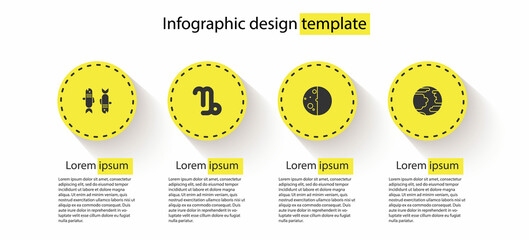 Set Pisces zodiac, Capricorn, Eclipse of the sun and Planet Mercury. Business infographic template. Vector