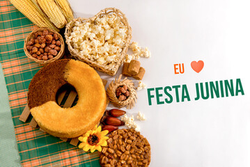 June party table Typical Brazilian feast of June. Written in Portuguese (I love Festa Junina).