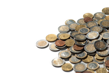 A lot of euro coin money on a white background for investing, trading and business enrichment