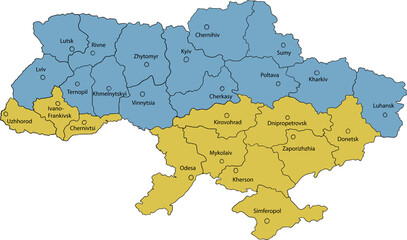ukrainian map with cities and regions