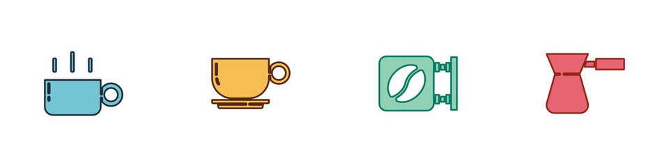 Set Coffee cup, , Street signboard coffee and turk icon. Vector