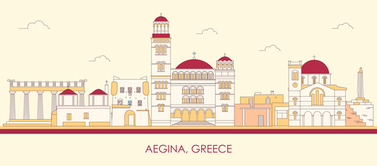 Cartoon Skyline panorama of  Aegina Island, Greece - vector illustration