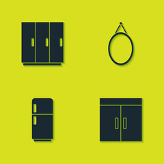 Set Wardrobe, , Refrigerator and Mirror icon. Vector