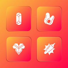 Set Burrito, Avocado fruit, Poncho and Hot chili pepper pod icon. Vector