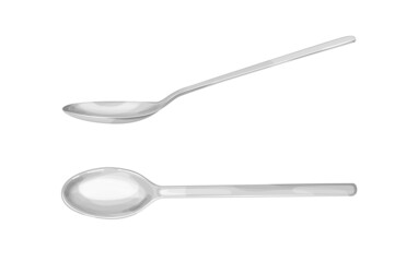 Small silver spoon isolated on white background,view from top and side.Vector