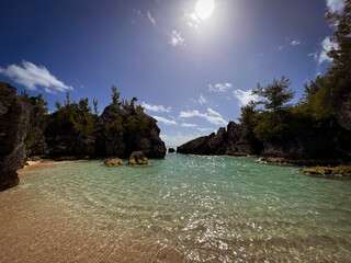 A quiet landscape of beautiful Jacobson's cove beach in bermuda