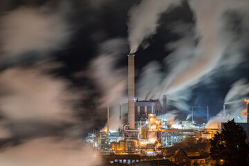 Smoke stacks billow steam at a refinery in rural Pennsylvania.