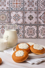 dessert with cottage cheese on the kitchen table