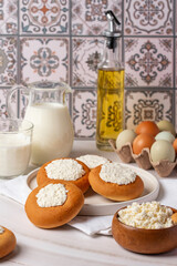 dessert with cottage cheese on the kitchen table
