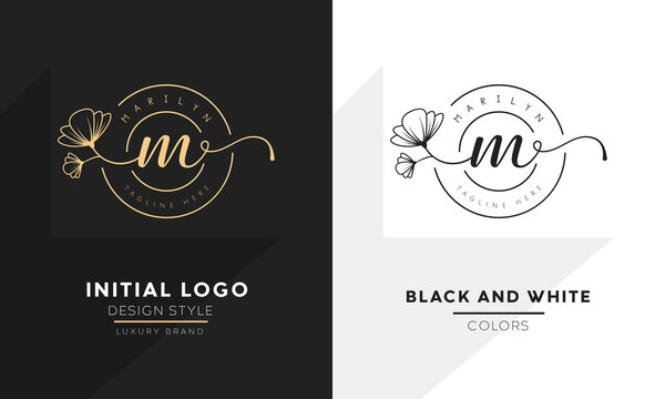 initial letter m logo, flower handwriting logo design, vector logo for women beauty, salon, massage, cosmetic or spa brand.