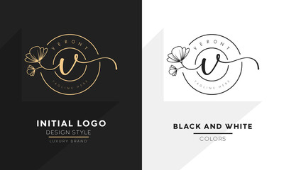 initial letter v logo, flower handwriting logo design, vector logo for women beauty, salon, massage, cosmetic or spa brand.