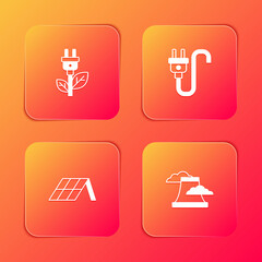 Set Electric saving plug in leaf, , Solar energy panel and Nuclear power plant icon. Vector