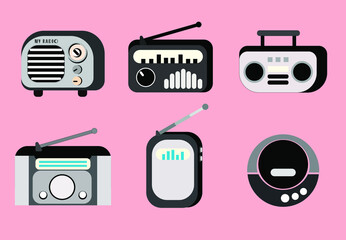 A set of 6 Radio devices is pleased to your soul and mind.  It is nice and easy to design your own clip art, sticker, pattern, t-shirt,  poster, card, home deco, brochure and more.   