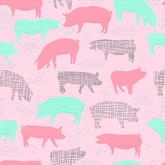 pigs vector seamless pattern isolated hand drawn illustration silhouettes